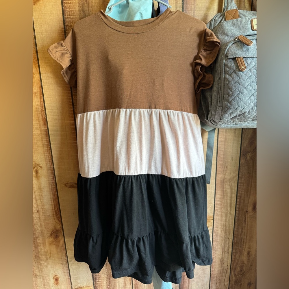 Brown, White, and Black Tiered Dress